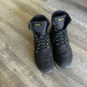 Dr. Martens Black Lace-Up Work-Style Boots with Yellow Accents